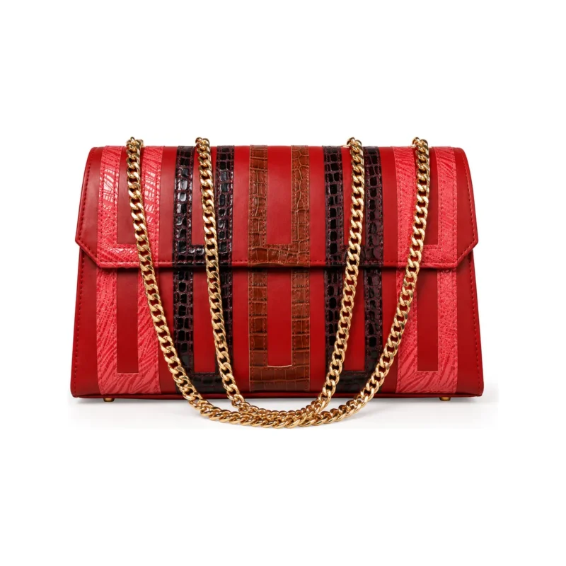 Asake Leather Base Patterned (With Chain), handcrafted leather bag by Morin.O, Lagos