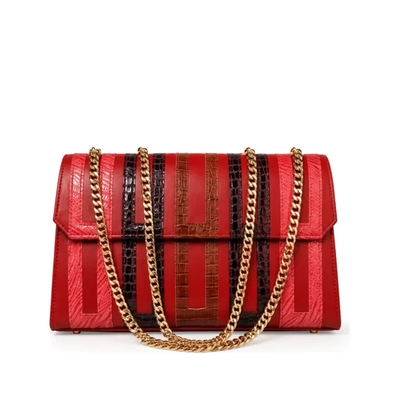 Asake Leather Base Patterned (With Chain), handcrafted leather bag by Morin.O, Lagos