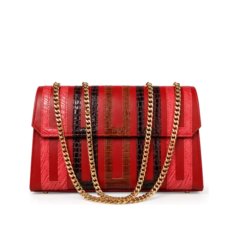 Asake Leather Base Patterned (With Chain), handcrafted leather bag by Morin.O, Lagos