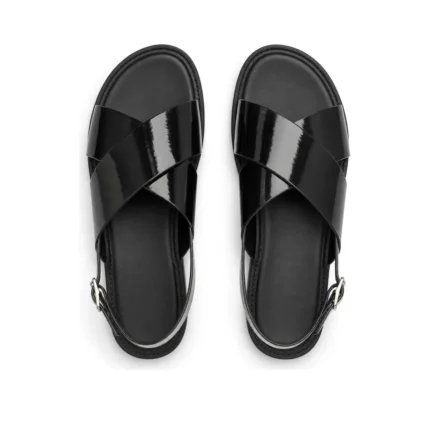 Bold Crisscross Sandal in black patent leather, pair from above, handcrafted by Morin.O, Lagos