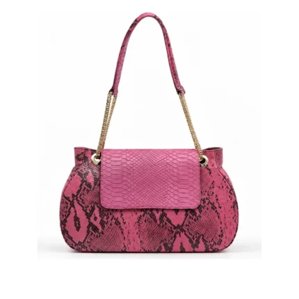 Clarissa Bag in pink snake-print leather, handcrafted leather bag by Morin.O, Lagos