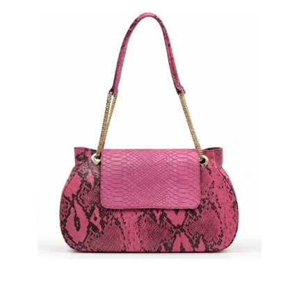 Clarissa Bag in pink snake-print leather, handcrafted leather bag by Morin.O, Lagos