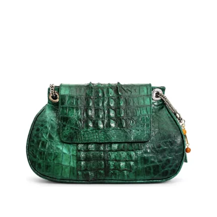 Clarissa Exotic Bag in green croc, front view, handcrafted leather bag by Morin.O, Lagos