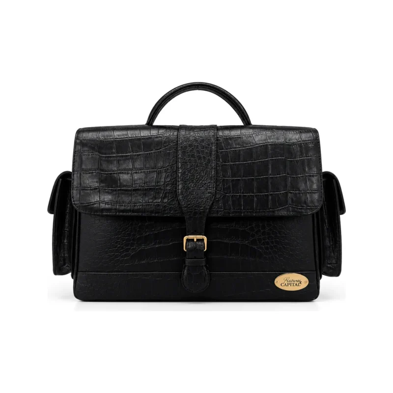 Emperor Briefcase in black, handcrafted leather bag by Morin.O, Lagos