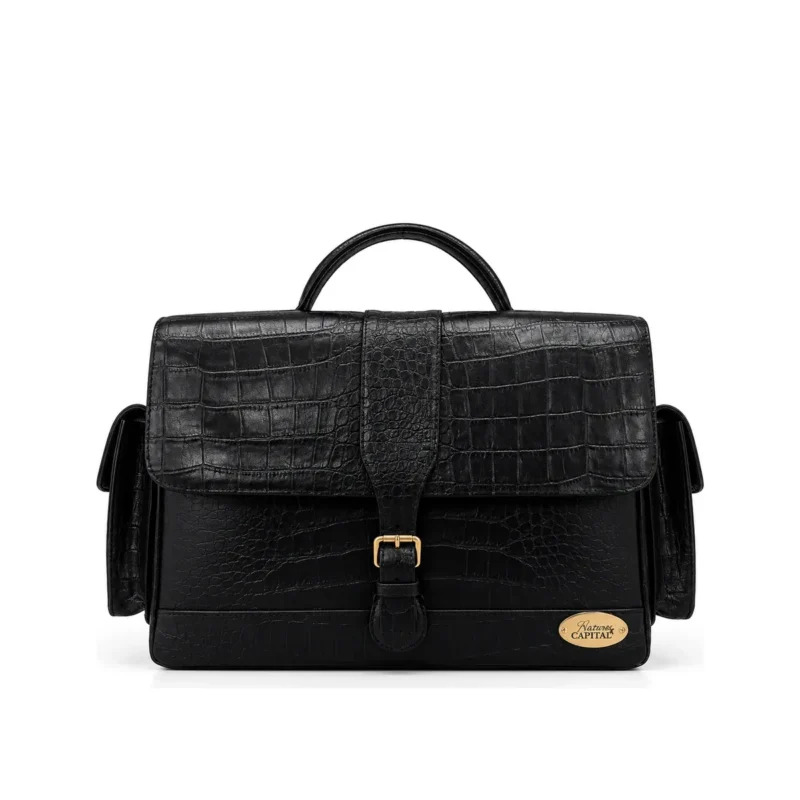 Emperor Briefcase in black, handcrafted leather bag by Morin.O, Lagos