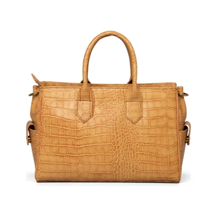 Kaela Redefined Bag in tan croc, handcrafted leather bag by Morin.O, Lagos