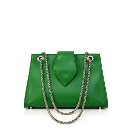 Mini Demure Bag in green leather, handcrafted leather bag by Morin.O, Lagos