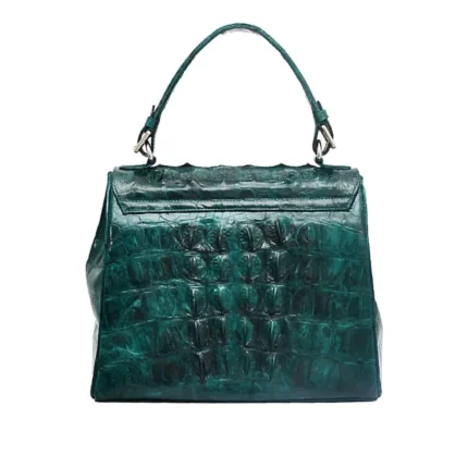Neema Bag in Full Croc, teal crocodile, back view, handcrafted leather bag by Morin.O, Lagos
