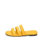 Stripe Slippers in mustard yellow leather, side view, handcrafted by Morin.O, Lagos