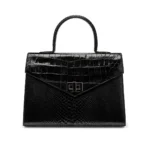 Zeena Half and Half Exotic Bag in black croc and snakeskin, handcrafted leather bag by Morin.O, Lagos