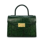 Zeena Half and Half Exotic Bag in green croc and snakeskin, handcrafted leather bag by Morin.O, Lagos