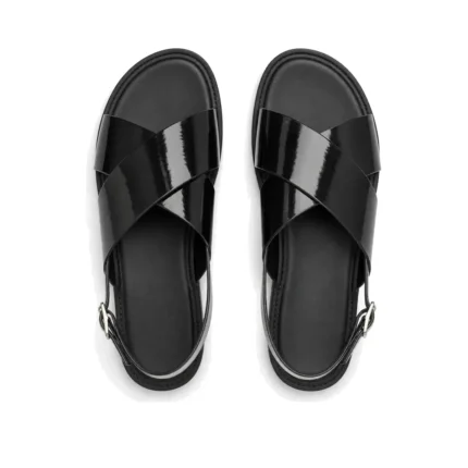 Bold Crisscross Sandal in black patent leather, pair from above, handcrafted by Morin.O, Lagos