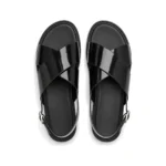 Bold Crisscross Sandal in black patent leather, pair from above, handcrafted by Morin.O, Lagos