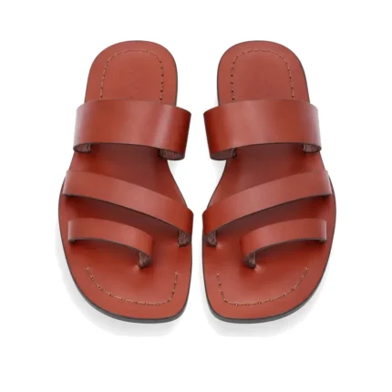 Stripe Band Slippers top view, handcrafted leather footwear by Morin.O, Lagos