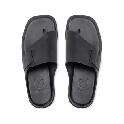 TT Slippers in black leather, pair from above, handcrafted by Morin.O, Lagos