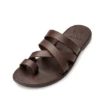 Zigzag Cross Slippers angle view, handcrafted leather footwear by Morin.O, Lagos